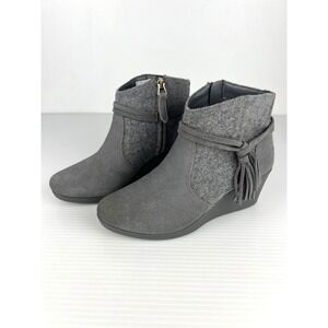 Crocs Leigh Wedge Bootie Ankle Womens 6 Grey Suede Fabric Tassel Zip‎ 204676